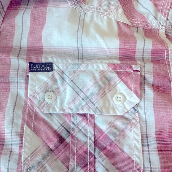 David Button Buffalo fitted plaid military style short sleeve button up - Picture 4 of 6